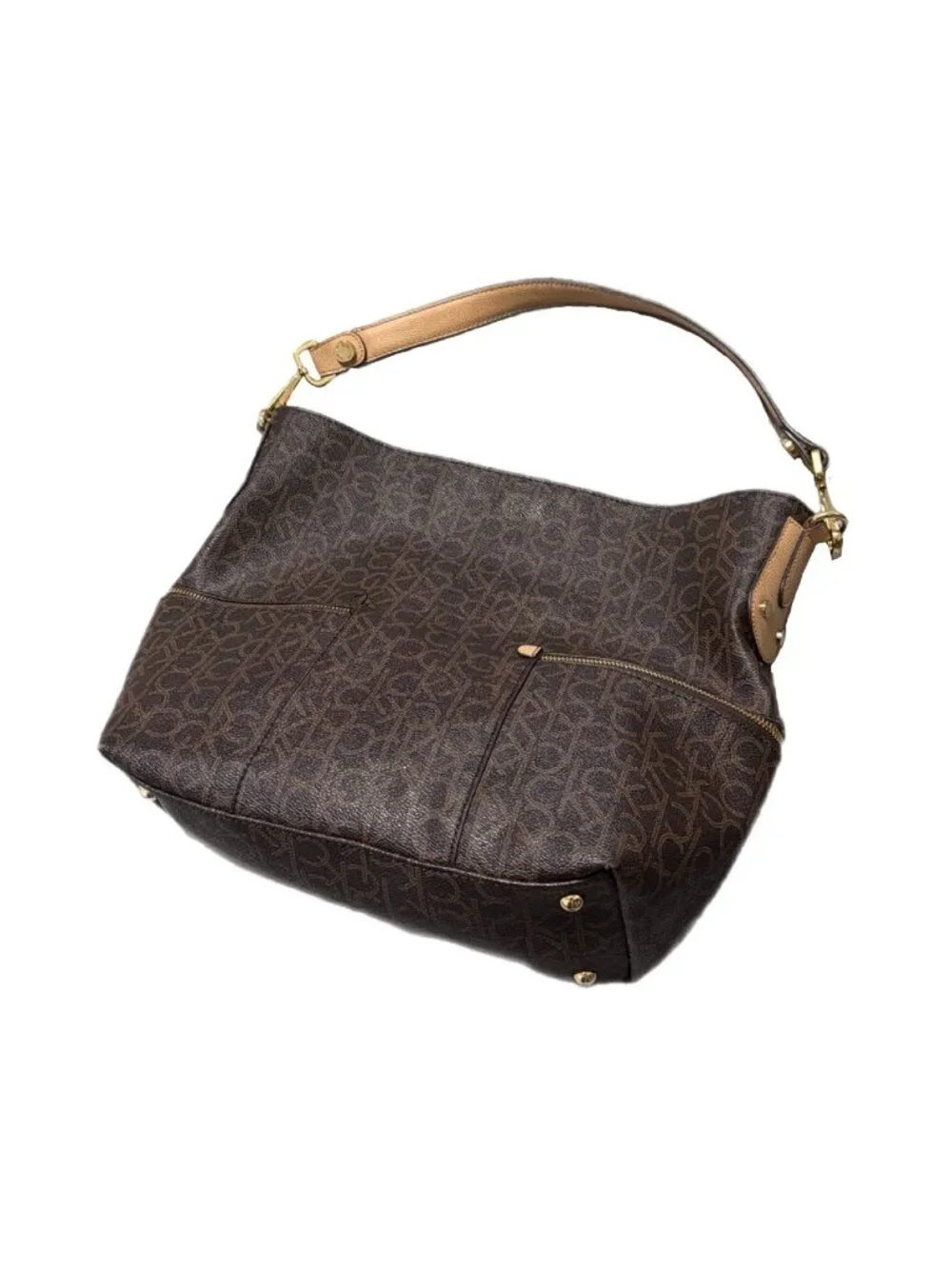 Calvin Klein Bag Brown Vegan Leather CK Logo Slouchy Y2K Preppy Everyday Office